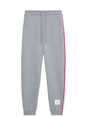 Thom Browne Grey Sweatpants with Red & Navy Side Stripes